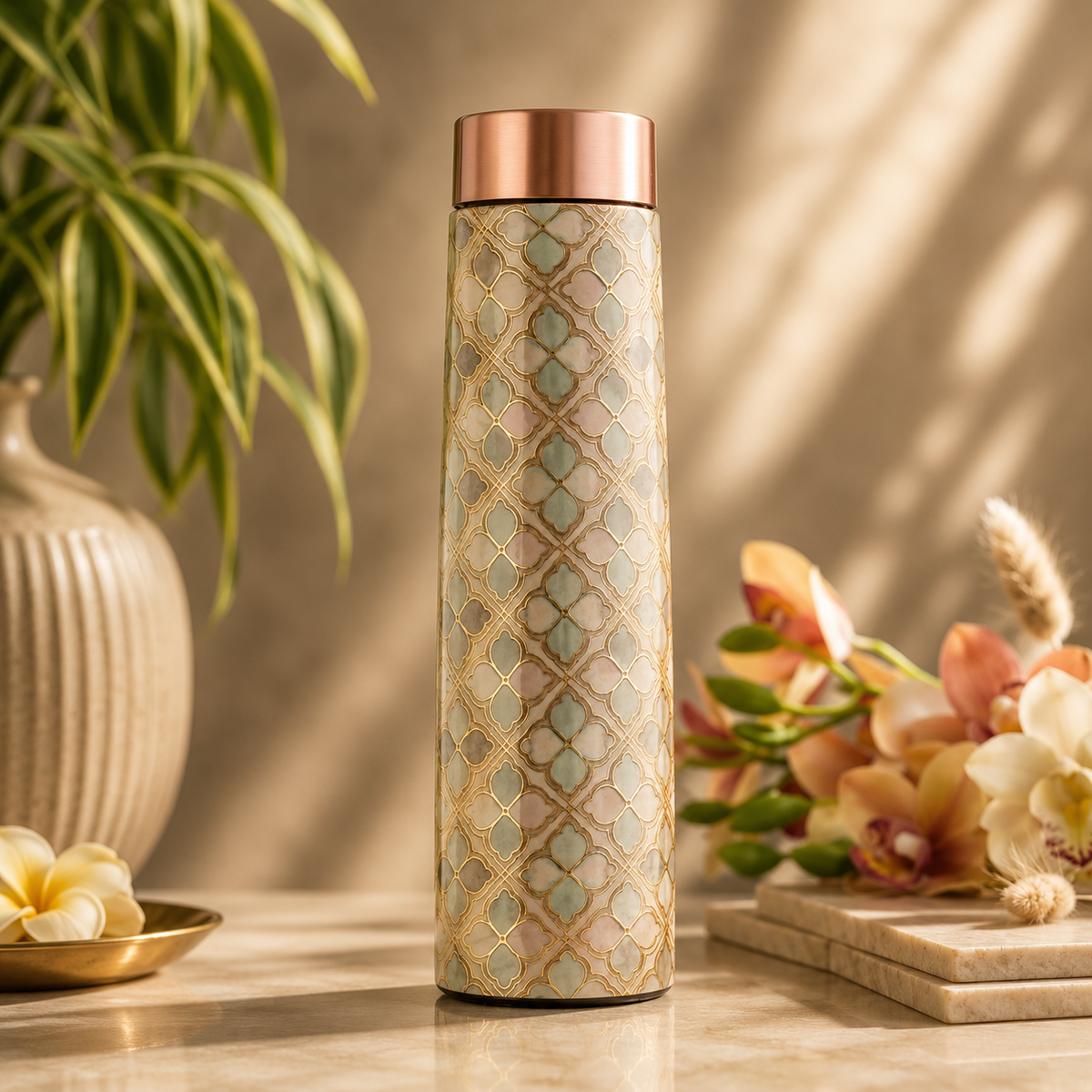 Certified Pure Copper Gold Block Print Bottle Design - 800ML