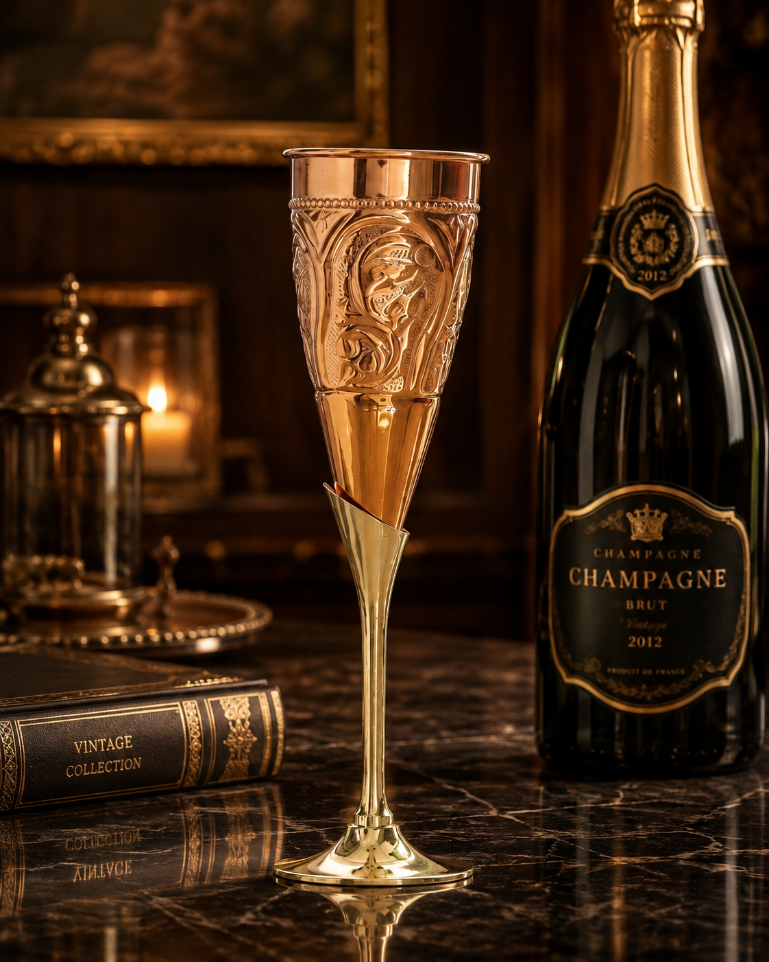 Handcrafted Pure Copper Designer Champagne Glass with Brass Stand