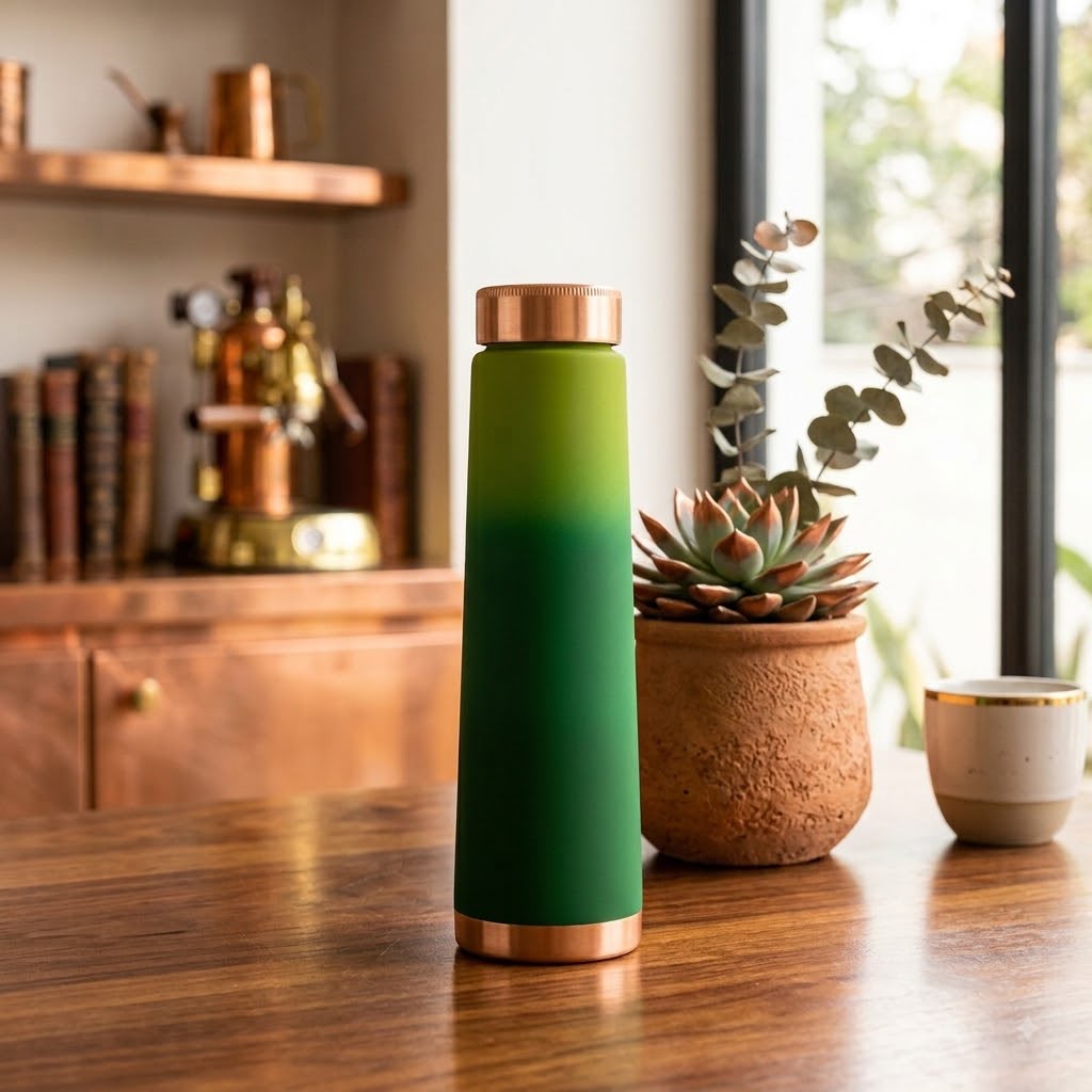 Certified Pure Copper Bottle Green Ombre Silk Exclusive Print - 800ML