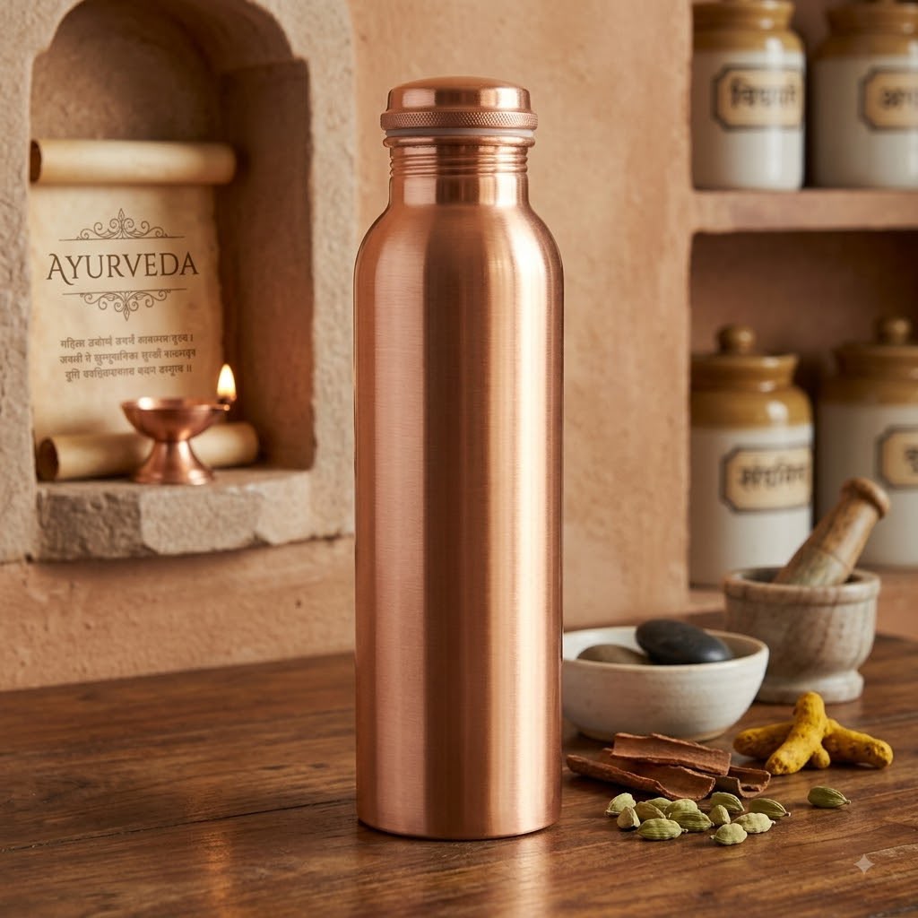 Certified Pure Copper Matt Finish Bottle, 900 ML